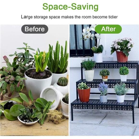 3 Tier Stair Style Large Metal Plant Stand, Garden Display Shelf Flower - Picture 5 of 7